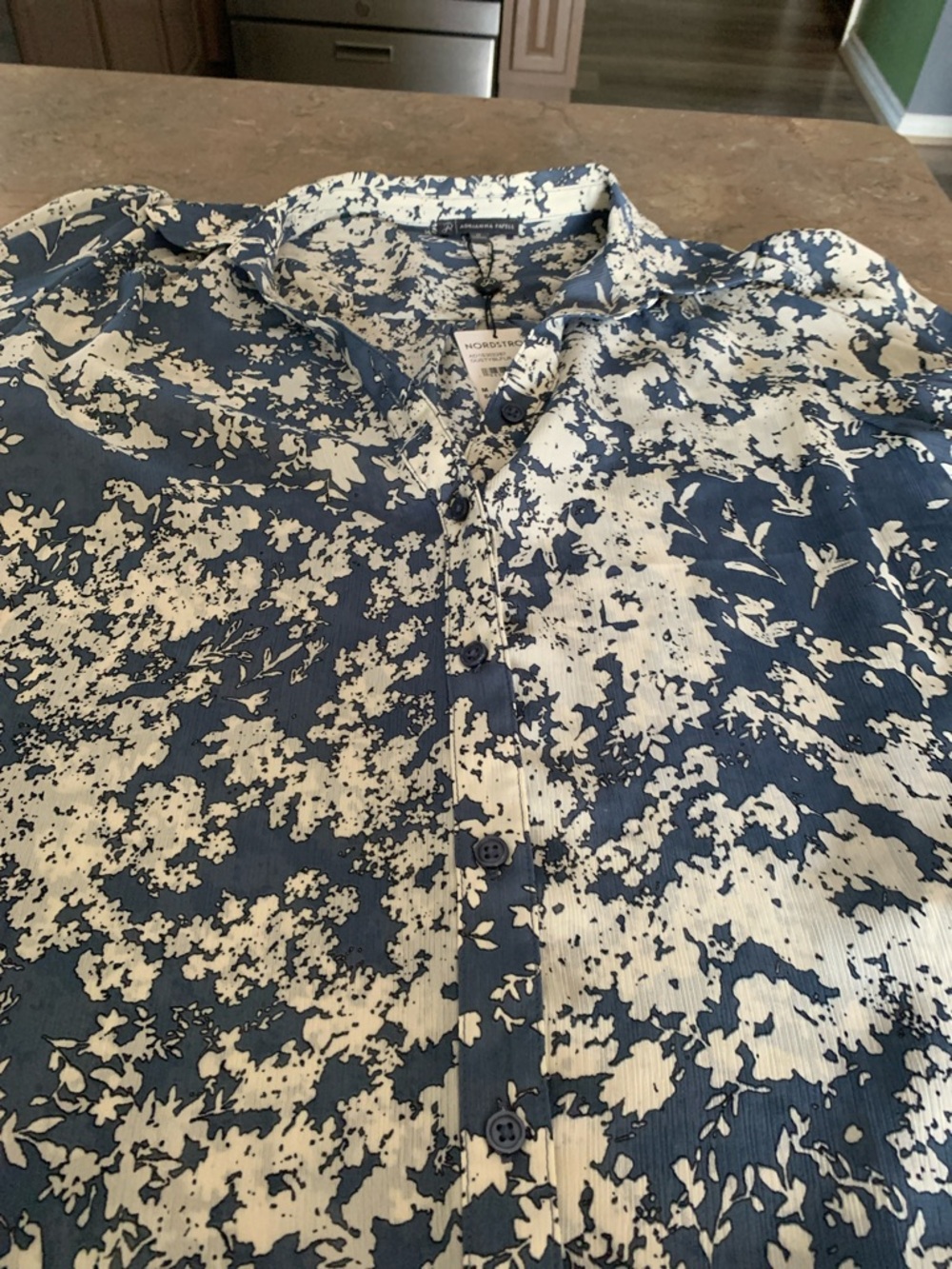Nordstrom Blue and White Abstract Floral Button-Down Shirt